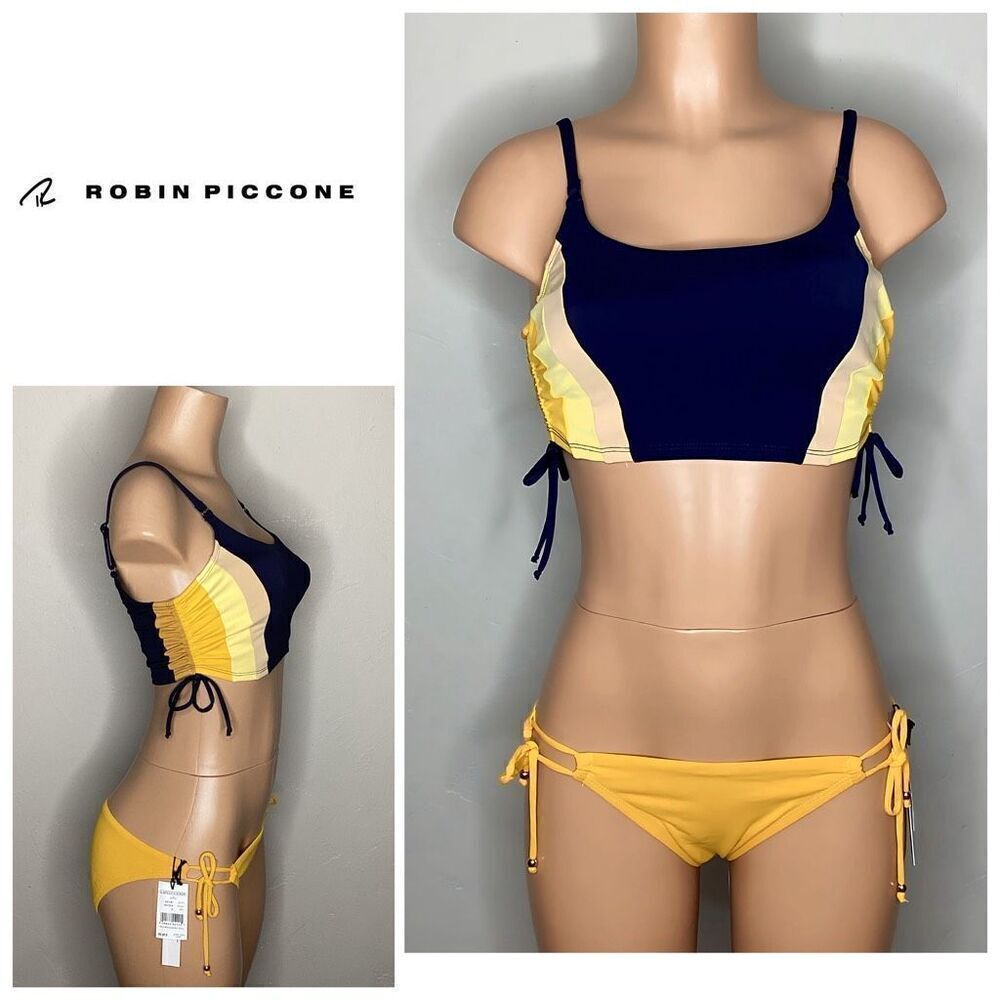 New. Robin Piccone navy and yellow bikini. S/M. Retails $219